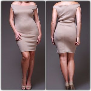 Off The Shoulder Nude Mini Dress